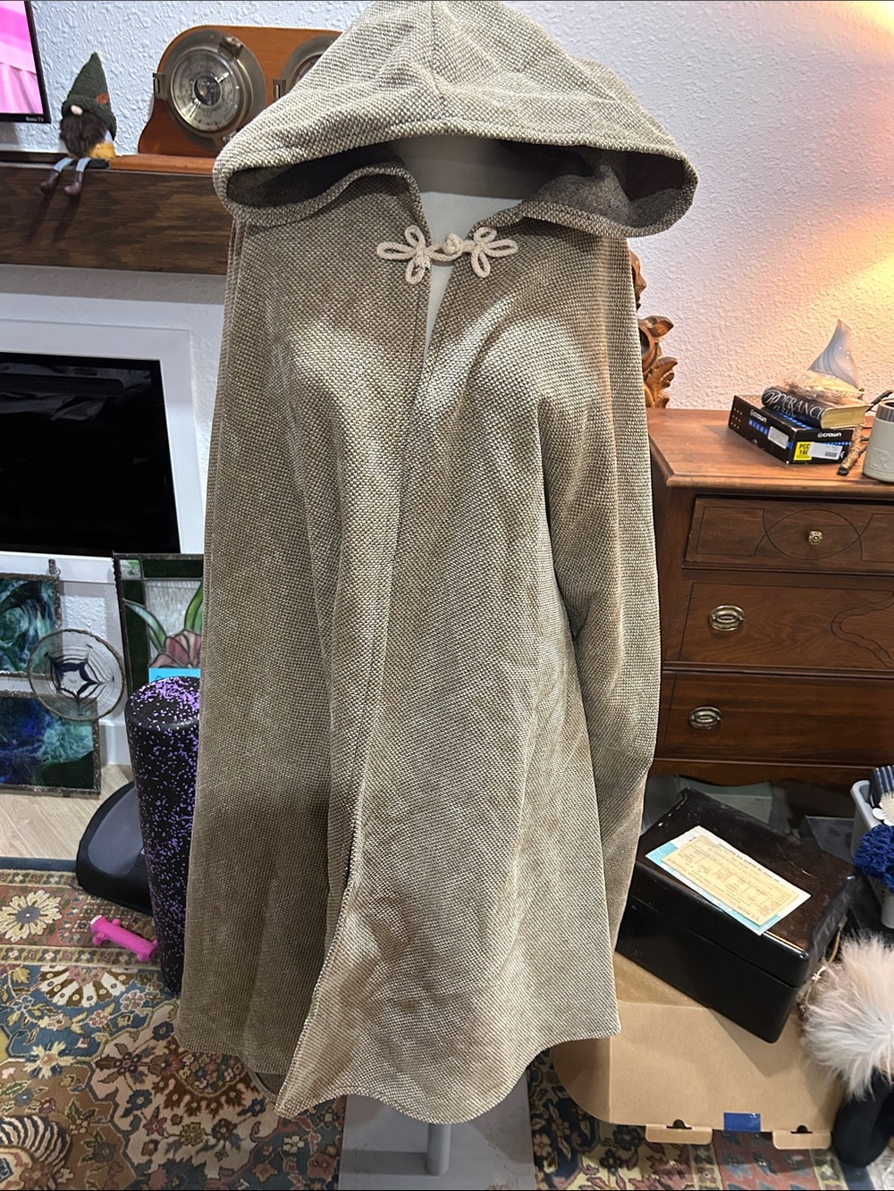 Hooded Cloak Coat in Taupe